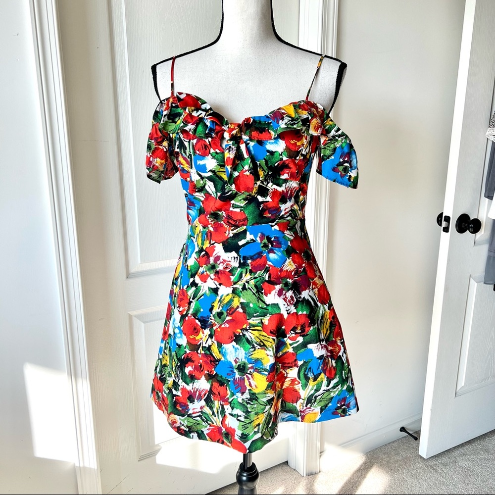 LUSH Colorful Tropical Cotton Cold Shoulder Sundress—SZ. Small